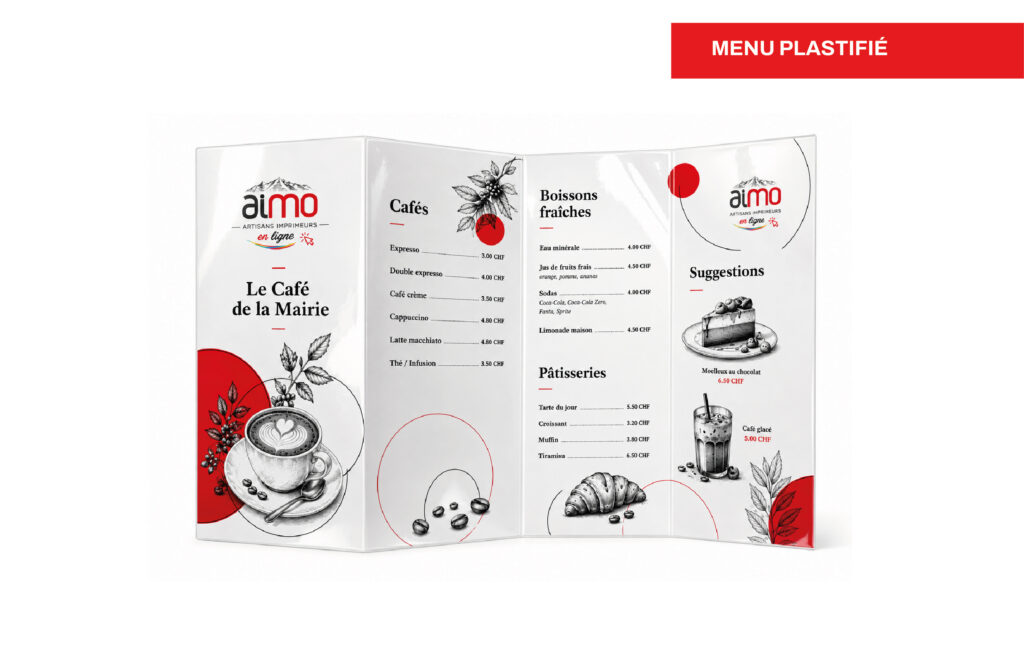Menu plastifié