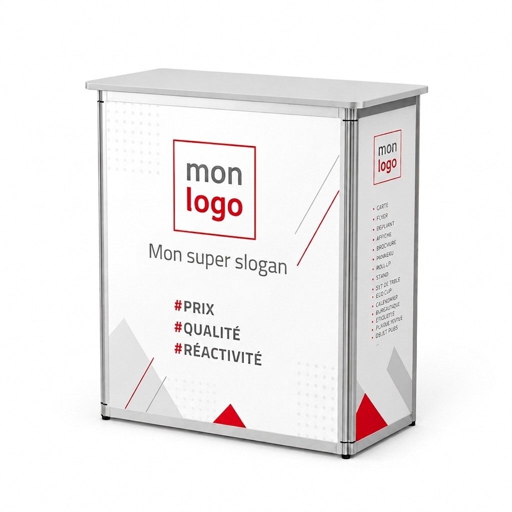 Comptoir d'accueil personnalisable avec structure en aluminium