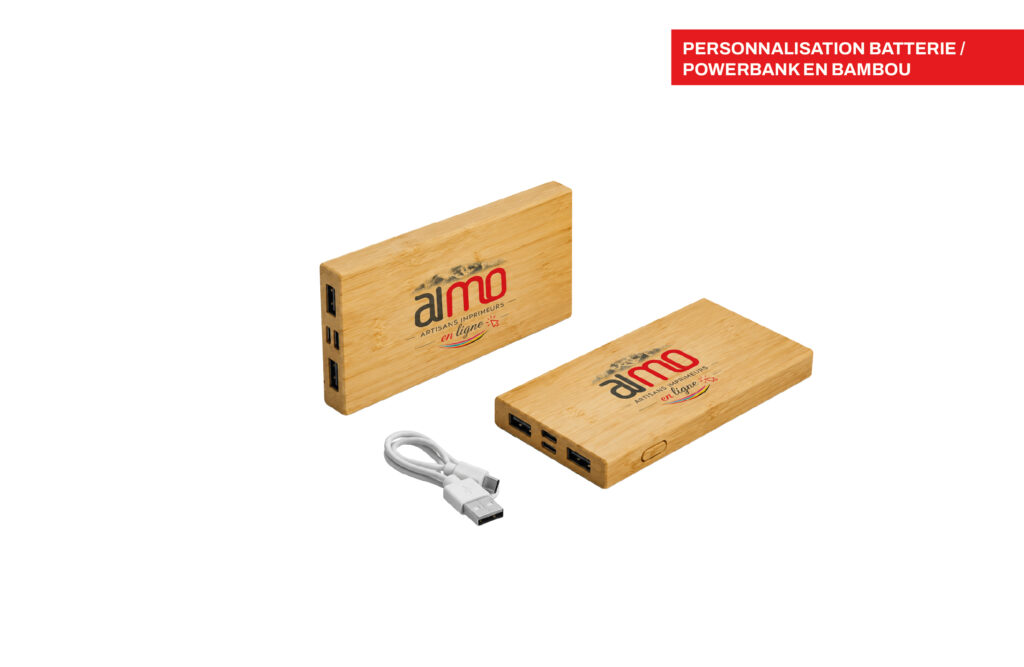 Personnalisation batterie / powerbank en bambou