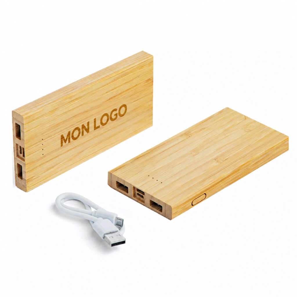 Personnalisation batterie / powerbank en bambou