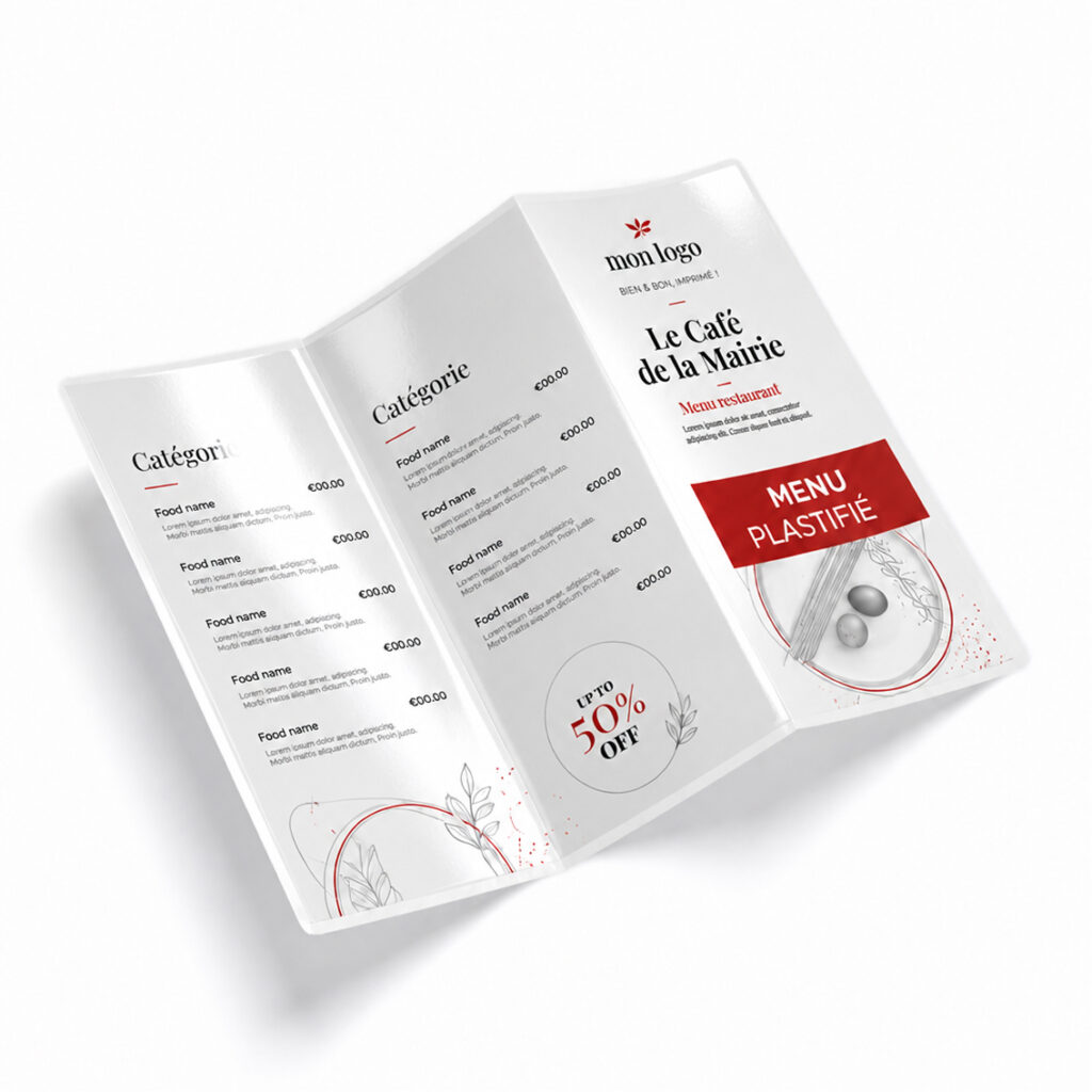Menu plastifié